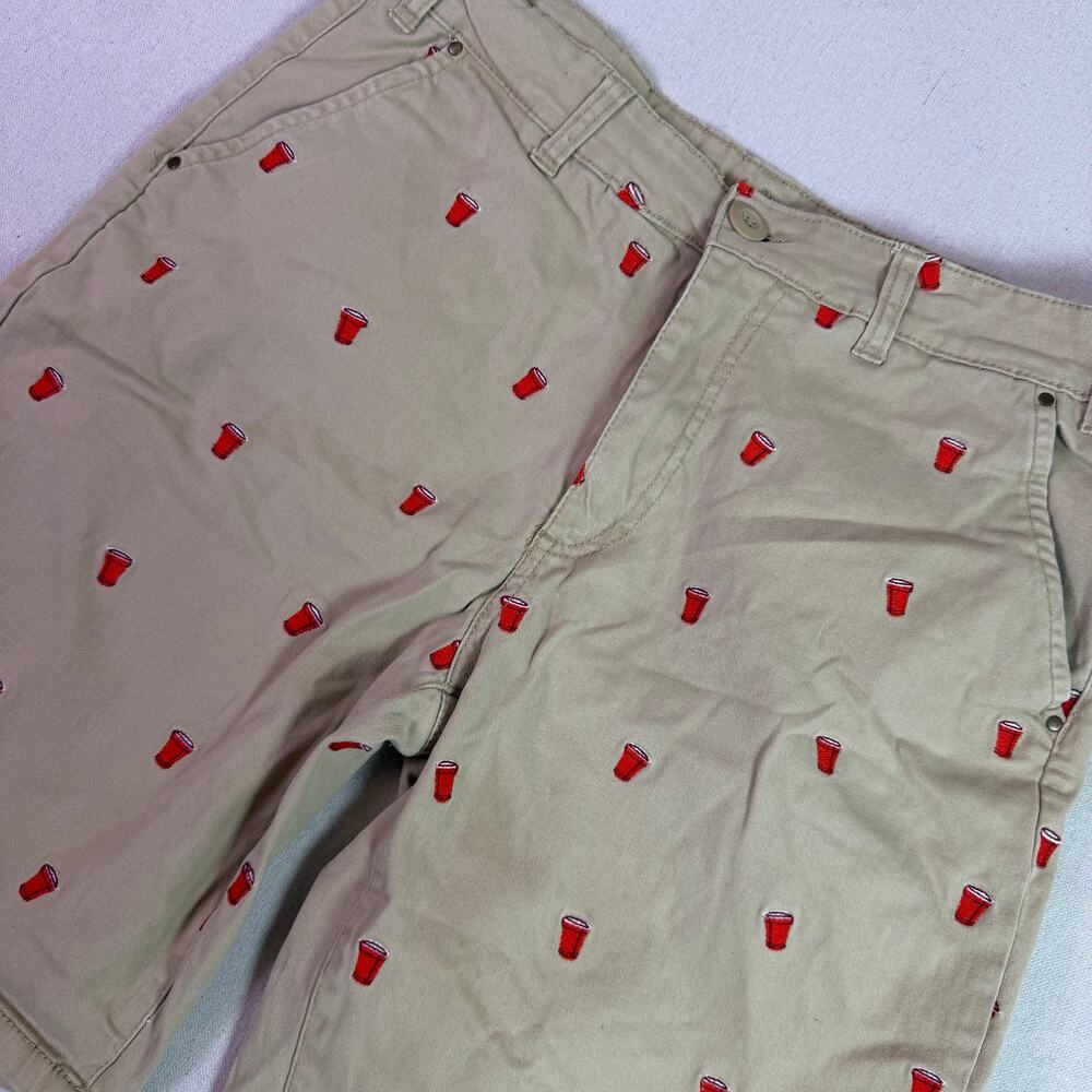 Red Solo Cup Embroidered Khaki Shorts Men's 34 Party Frat College Beer Novelty